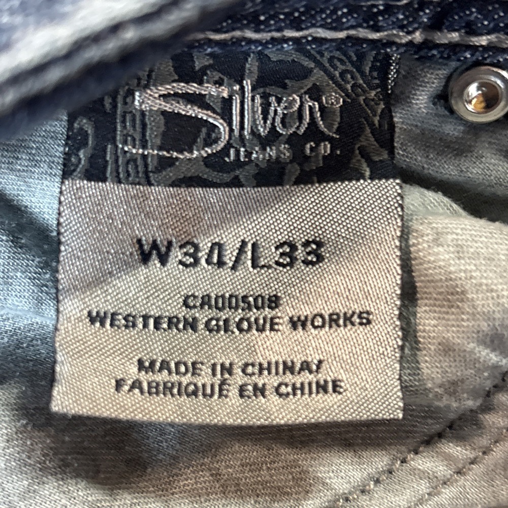 Silver Jeans Co Suki Flap 17" Denim Blue Jeans 34/33 Embroidered Sequins - Picture 11 of 12